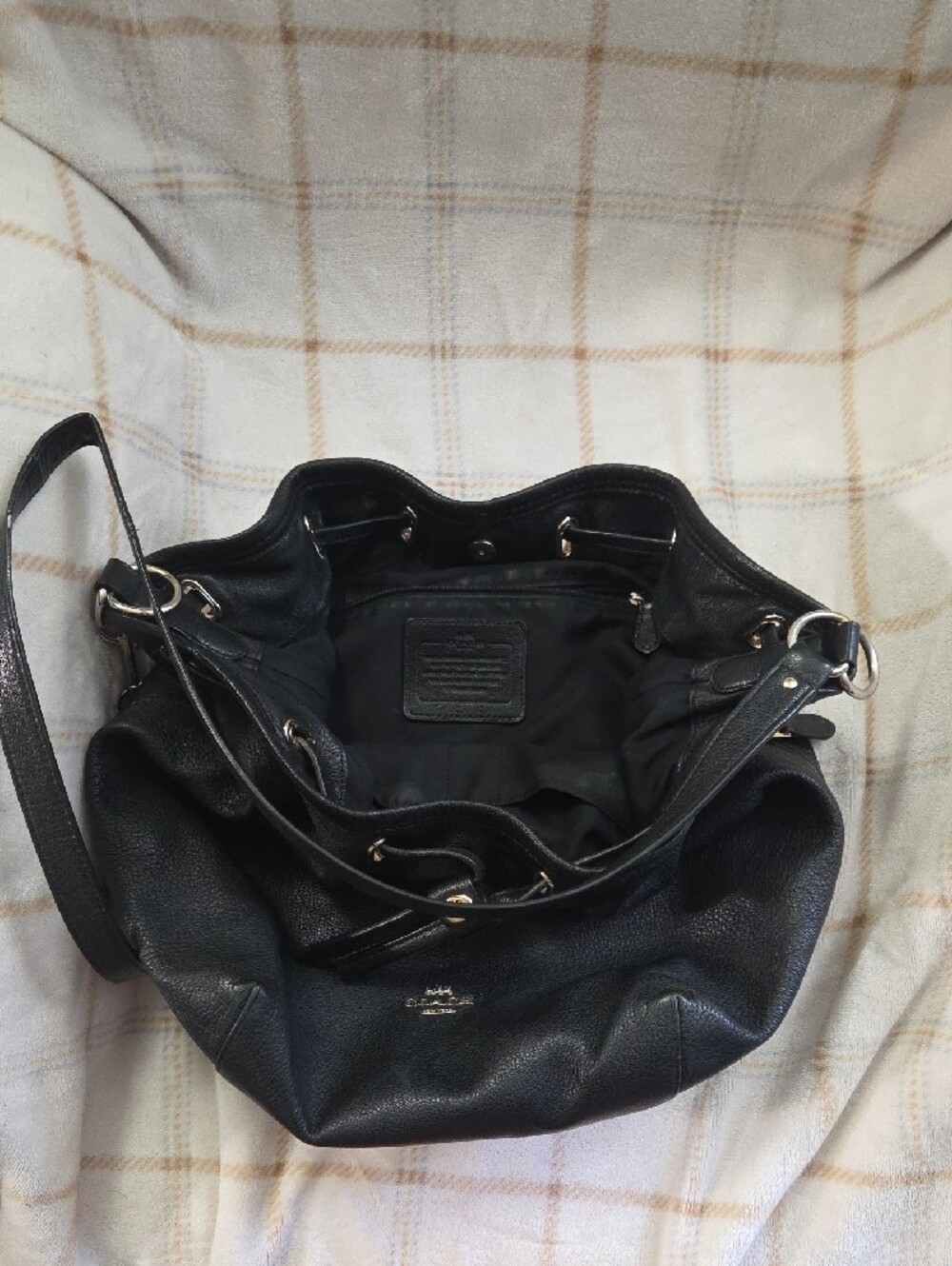 Coach Black Pebbled Leather Drawstring Shoulder Bag - Picture 2 of 3